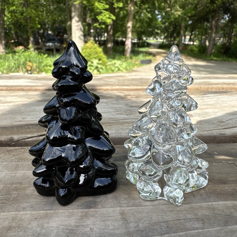 Mosser Glass USA MINI Christmas Tree Lot 2.5" tall Black and Clear Holiday Decor
